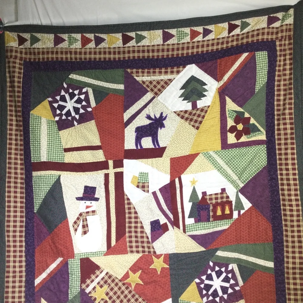 Vintage Colorful Patchwork Quilt with Holiday Motifs Blanket 50x60